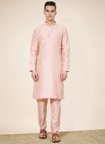 Pure Silk Peach Traditional Wear Plain Readymade Kurta Pajama